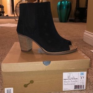 Toms Black Suede Peep Toe Booties